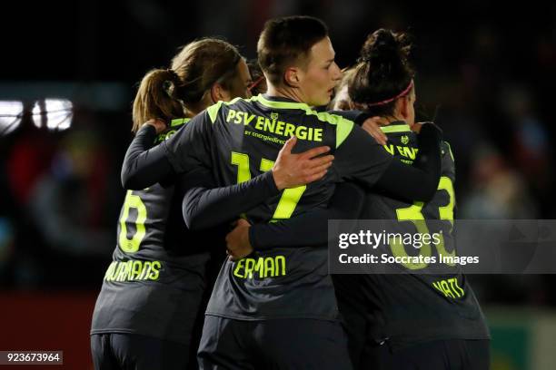 Kim Mourmans of PSV Women, Kristina Erman of PSV Women, Sofia Nati of PSV Women during the Dutch Eredivisie Women match between Ajax v PSV at the De...