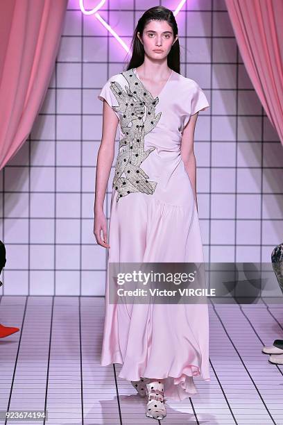 Model walks the runway at the Vivetta Ready to Wear Fall/Winter 2018-2019 fashion show during Milan Fashion Week Fall/Winter 2018/19 on February 22,...