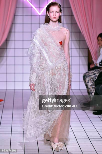 Model walks the runway at the Vivetta Ready to Wear Fall/Winter 2018-2019 fashion show during Milan Fashion Week Fall/Winter 2018/19 on February 22,...