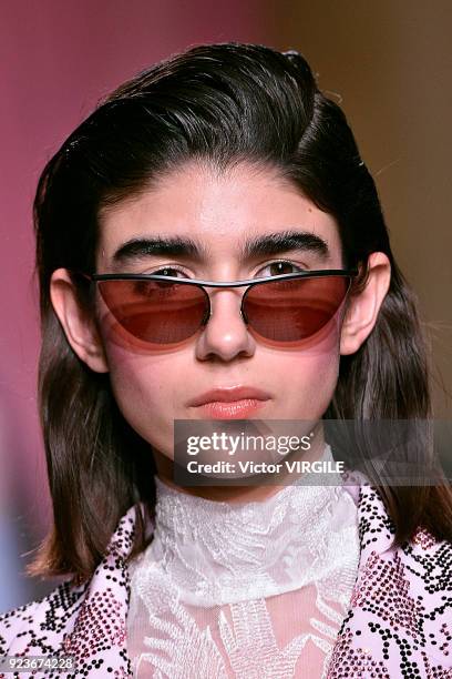 Model walks the runway at the Vivetta Ready to Wear Fall/Winter 2018-2019 fashion show during Milan Fashion Week Fall/Winter 2018/19 on February 22,...