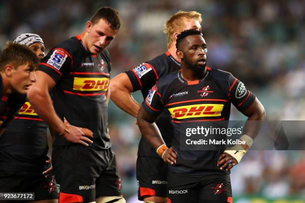 Siya Kolisi of the Stormers watches on during the round two Super Rugby match between the Waratahs and the Stormers at Allianz Stadium on February...