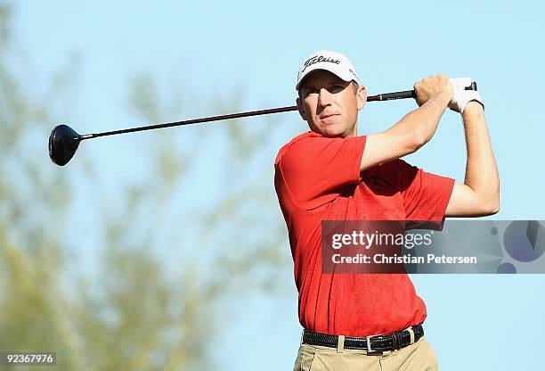 George McNeill hits a tee shot on the 18th hole during the second round of the Frys.com Open at Grayhawk Golf Club on October 23, 2009 in Scottsdale,...