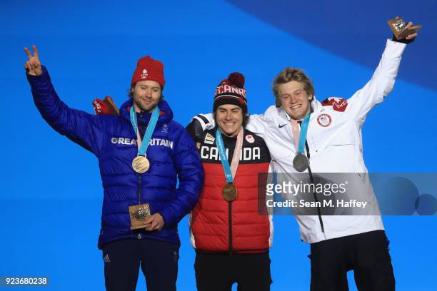 Bronze medal winner Billy Morgan of Great Britain, gold medal winner Sebastien Toutant of Canada and Silver medal winner Kyle Mack of the United...