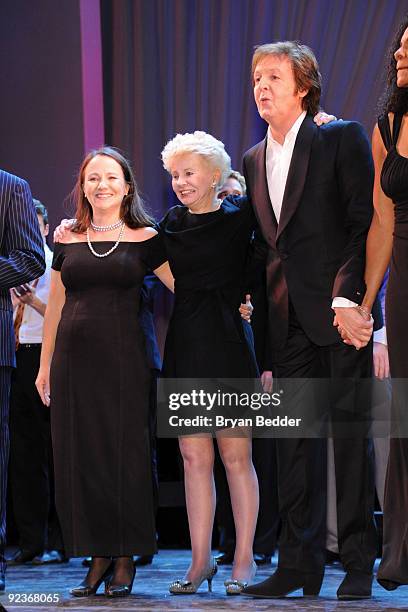 Emily Loesser, Jo Sullivan Loesser and musician Sir Paul McCarthy attend the Chance And Chemistry: A Centennial Celebration of Frank Loesser Actors...