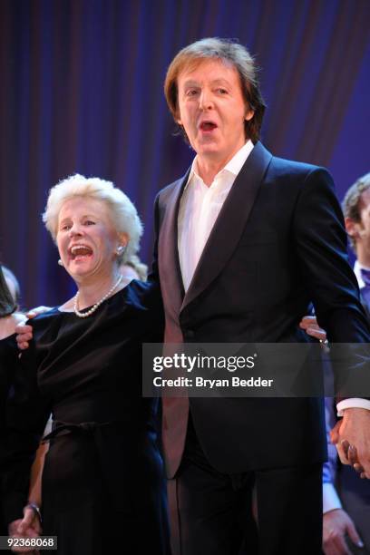 Jo Sullivan Loesser and musician Sir Paul McCarthy attend the Chance And Chemistry: A Centennial Celebration of Frank Loesser Actors Fund benefit...