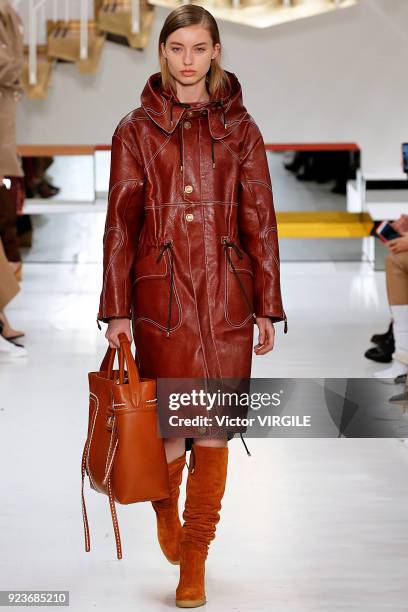 Model walks the runway at the Tod's Ready to Wear Fall/Winter 2018-2019 fashion show during Milan Fashion Week Fall/Winter 2018/19 on February 23,...