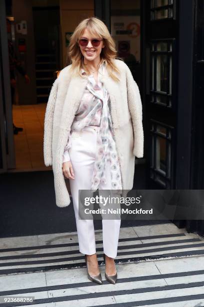 Kylie Minogue seen at BBC Radio 2 on February 24, 2018 in London, England.