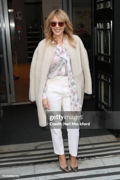 Kylie Minogue seen at BBC Radio 2 on February 24, 2018 in London, England.