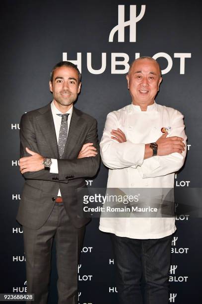 Chef Nobu Matsuhisa , Jean franois Sberro attend HUBLOT Dinner Honoring Chef Nobu Matsuhisa at Nobu on February 23, 2018 in Miami Beach, Florida.