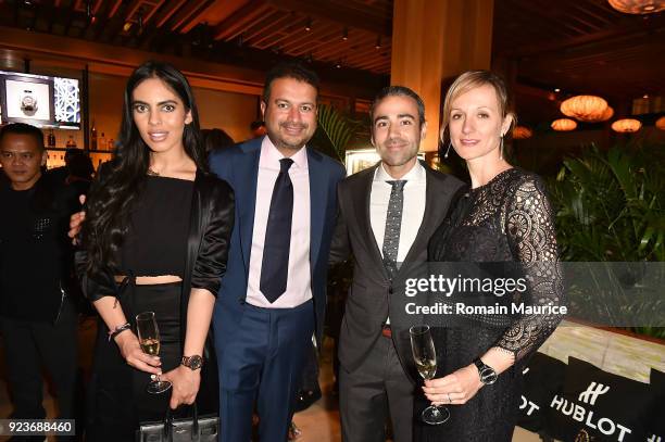 Deyvanshi Masrani, Kamal Hotchandani, Jean Francois Sberro, Veronica Sberro attend HUBLOT Dinner Honoring Chef Nobu Matsuhisa at Nobu on February 23,...