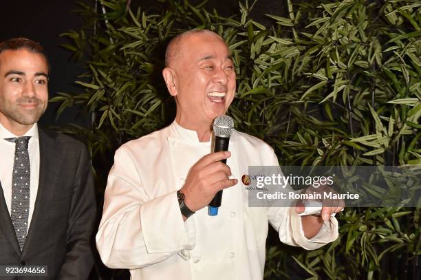 Jean Franois Sberro and Chef Nobu Matsuhisa attend HUBLOT Dinner Honoring Chef Nobu Matsuhisa at Nobu on February 23, 2018 in Miami Beach, Florida.