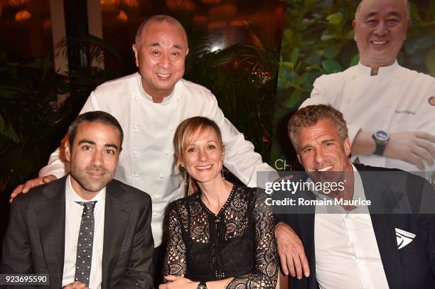 Chef Nobu Matsuhisa, Jean Franois Sberro and Veronica Sberro, Barry Skolnik attend HUBLOT Dinner Honoring Chef Nobu Matsuhisa at Nobu on February...