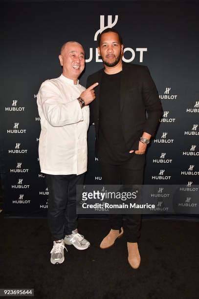 Chef Nobu Matsuhisa and Patrick Richards attend HUBLOT Dinner Honoring Chef Nobu Matsuhisa at Nobu on February 23, 2018 in Miami Beach, Florida.