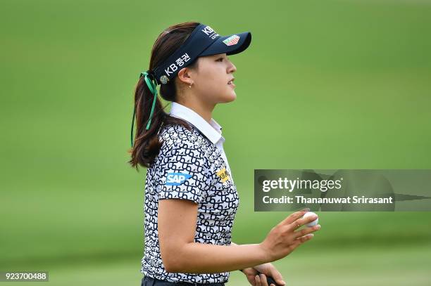 In Gee Chun of Republic of Korea acknowledges to fan during the Honda LPGA Thailand at Siam Country Club on February 24, 2018 in Chonburi, Thailand.