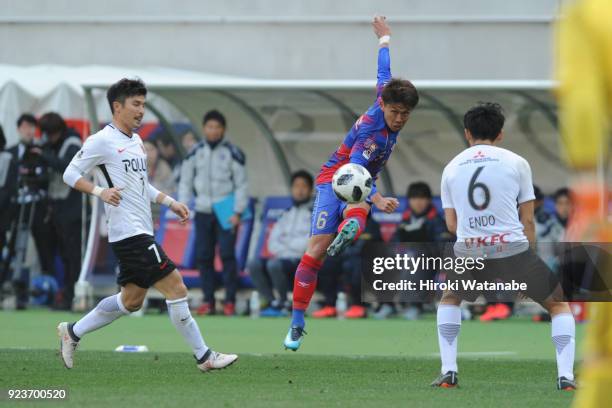 Kosuke Ota of FC Tokyo in action during the J.League J1 match between FC Tokyo and Urawa Red Diamonds at Ajinomoto Stadium on February 24, 2018 in...