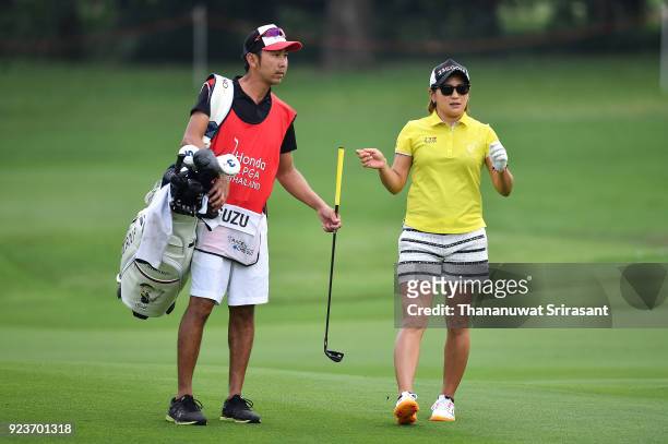 Misuzu Narita of Japan plays the shot during the Honda LPGA Thailand at Siam Country Club on February 24, 2018 in Chonburi, Thailand.