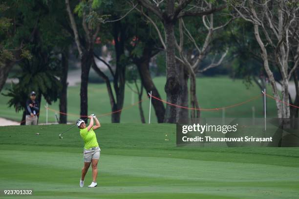 Megan Khang of United States plays the shot during the Honda LPGA Thailand at Siam Country Club on February 24, 2018 in Chonburi, Thailand.