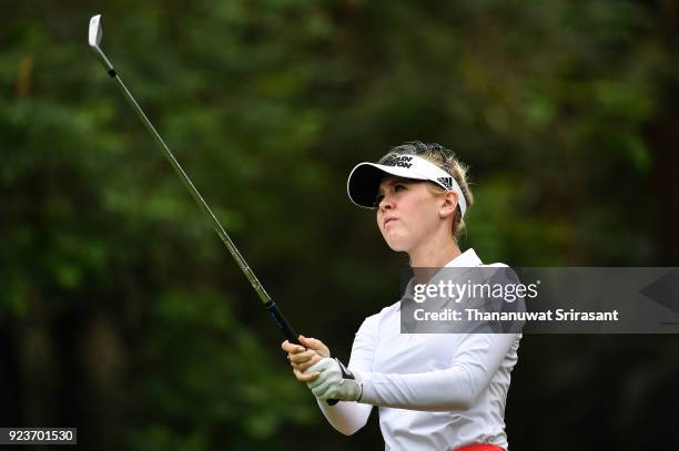 Jessica Korda of United States plays the shot during the Honda LPGA Thailand at Siam Country Club on February 24, 2018 in Chonburi, Thailand.