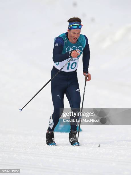 Andrew Musgrave of United Kingdom is seen during the Men's 50km Mass Start Classic at Alpensia Cross-Country Centre on February 24, 2018 in...