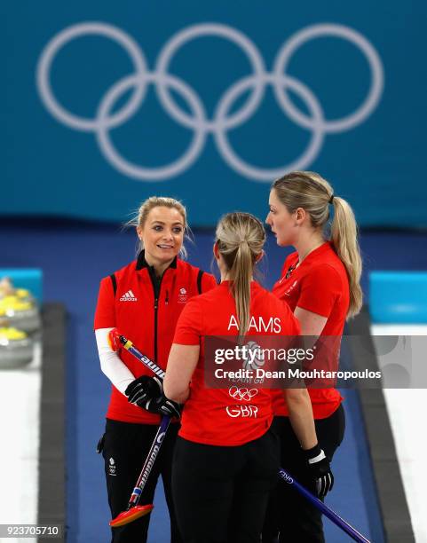 Eve Muirhead, Anna Sloan, Vicki Adams and Lauren Gray of Great Britain during the Curling Womens' bronze Medal match between Great Britain and Japan...