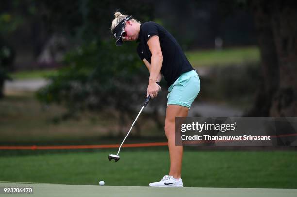 Nicole Broch Larsen of Denmark plays the shot during the Honda LPGA Thailand at Siam Country Club on February 24, 2018 in Chonburi, Thailand.