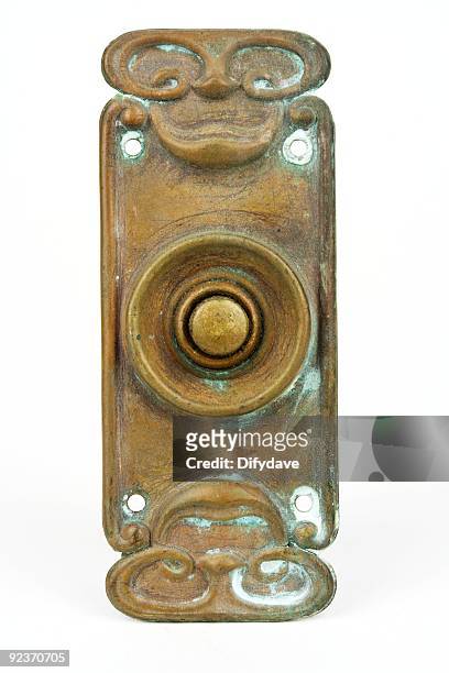 messing-art-déco-electric bell push - door bell stock-fotos und bilder