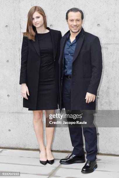 Bianca Vitali and Stefano Accorsi attend the Giorgio Armani show during Milan Fashion Week Fall/Winter 2018/19 on February 24, 2018 in Milan, Italy.
