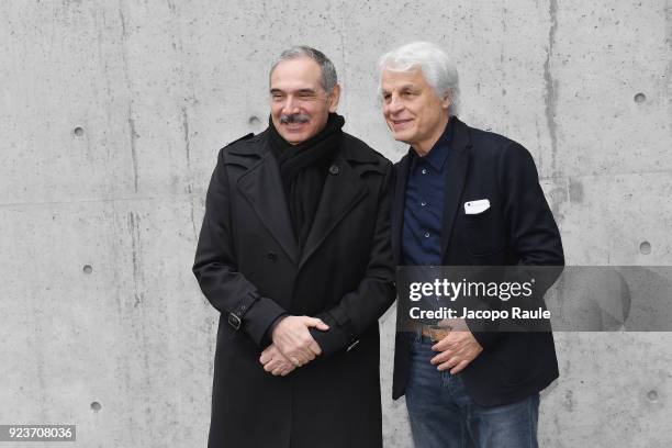 Carlo Capasa and Michele Placido attend the Giorgio Armani show during Milan Fashion Week Fall/Winter 2018/19 on February 24, 2018 in Milan, Italy.