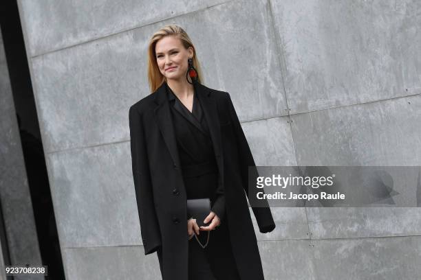 Bar Refaeli attends the Giorgio Armani show during Milan Fashion Week Fall/Winter 2018/19 on February 24, 2018 in Milan, Italy.