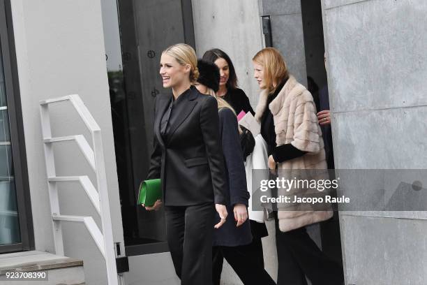 Michelle Hunziker attends the Giorgio Armani show during Milan Fashion Week Fall/Winter 2018/19 on February 24, 2018 in Milan, Italy.