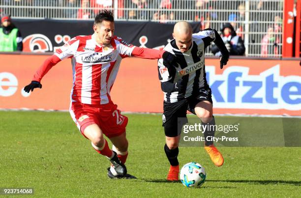 Steven Skrzybski of 1 FC Union Berlin and Korbinian Vollmann of SV Sandhausen during the second Bundesliga match between Union Berlin and SV...