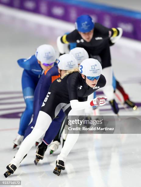 Mia Manganello of the United States competes during the Ladies' Speed Skating Mass Start Final on day 15 of the PyeongChang 2018 Winter Olympic Games...