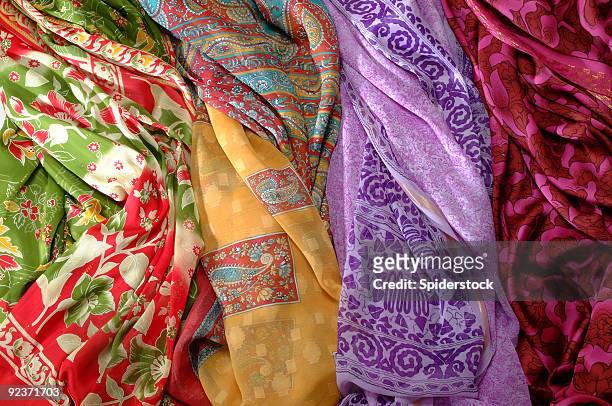 silk fabrics - silk sari stock pictures, royalty-free photos & images