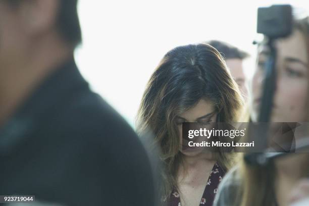 Belen Rodriguez of Argentina girlfriend of Andrea Iannone of Italy looks on during the launch of Team Suzuki ECSTAR during the MotoGP Tests In Sepang...