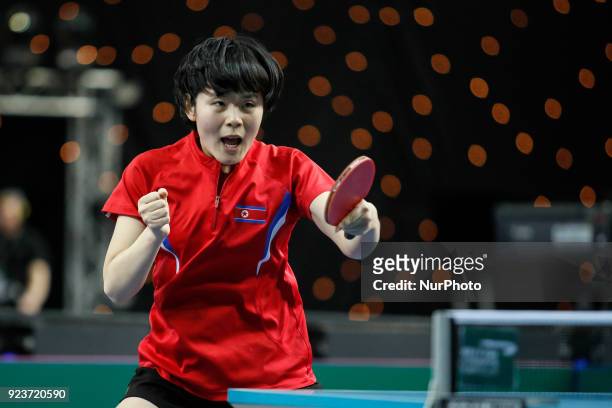 Song I KIM of DPR Korea during ITTF Team World Cup match between Ching I CHENG of Chinese Taipei and Song I KIM of DPR Korea, Quarter Finals Women...