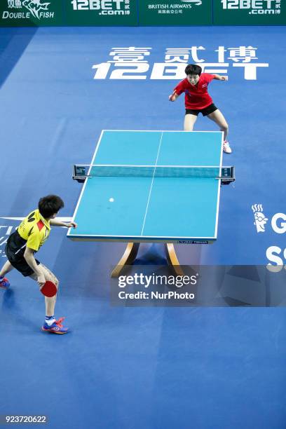 Team World Cup match between Ching I CHENG of Chinese Taipei and Song I KIM of DPR Korea, Quarter Finals Women singles match on February 23, 2018 in...