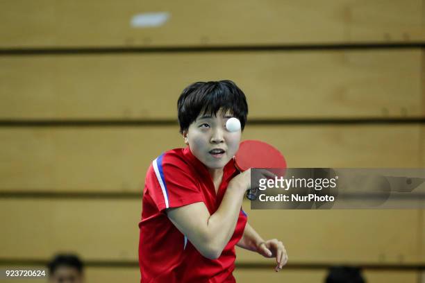 Song I KIM of DPR Korea during ITTF Team World Cup match between Ching I CHENG of Chinese Taipei and Song I KIM of DPR Korea, Quarter Finals Women...