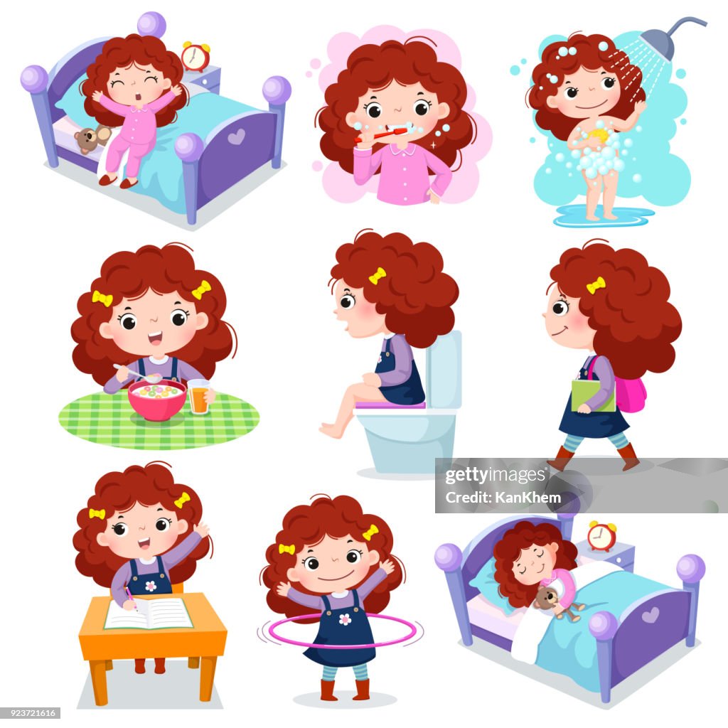 Cute Activity Rota Daily Routine Activities For Kids With Cute Girl High-Res Vector ...