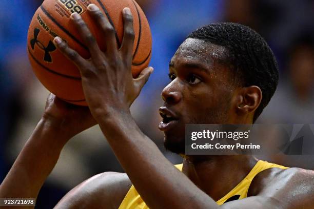 Tony Washington of the La Salle Explorers shoots a free throw against the Rhode Island Rams during the second half at Tom Gola Arena on February 20,...