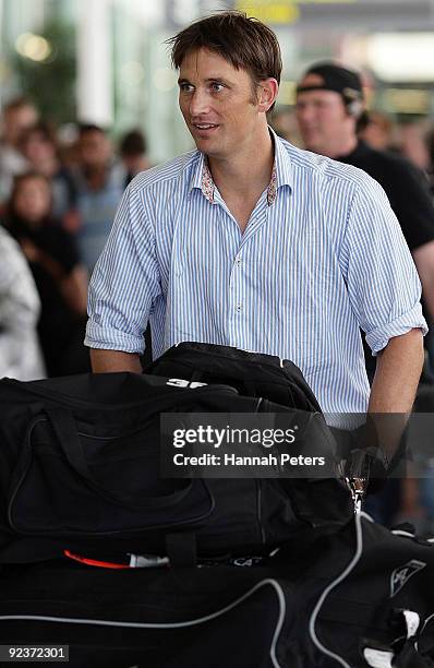 Shane Bond arrives as the New Zealand Black Caps depart for their cricket tour to Pakistan from Auckland International Airport on October 27, 2009 in...