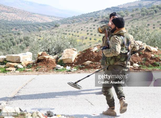Members of Free Syrian Army conduct minesweeping operation in Dunbali village, which was liberated from YPG/ PYD /PKK-Daesh terrorists by Turkish...