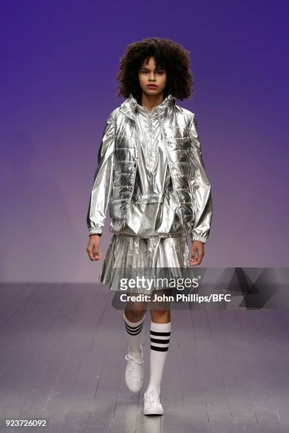 Model walks the catwalk during Nicopanda show the London Fashion Week Festival February 2018 on February 24, 2018 in London, United Kingdom.