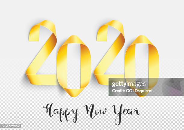 new year 2020 greeting card - handmade gold painted strips of paper  twisted into numbers shapes - decoupage stock illustrations