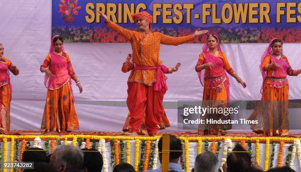 Artist performs dance during the two-day flower show "The Spring Fest Flowers Festival" at Leisure Valley Park. The flowers show organized by Huda...