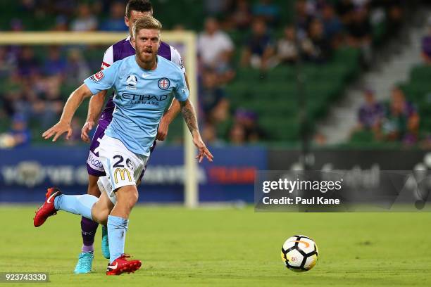 Luke Brattan of Melbourne passes the ball during the round 21 A-League match between the Perth Glory and Melbourne City FC at nib Stadium on February...