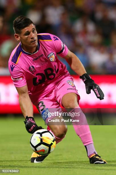 Liam Reddy of the Glory rolls the ball out during the round 21 A-League match between the Perth Glory and Melbourne City FC at nib Stadium on...