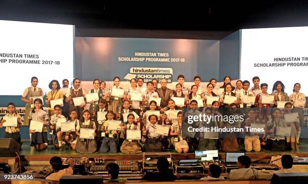 Students from different schools attend Hindustan Times Scholarship Program 2017-18 at Rangsharda Auditorium, Bandra, on February 23, 2018 in Mumbai,...