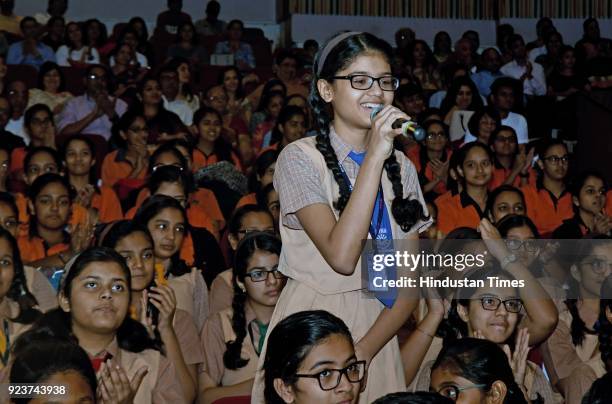 Students from different schools attend Hindustan Times Scholarship Program 2017-18 at Rangsharda Auditorium, Bandra, on February 23, 2018 in Mumbai,...