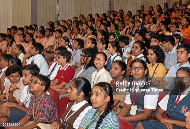 Students from different schools attend Hindustan Times Scholarship Program 2017-18 at Rangsharda Auditorium, Bandra, on February 23, 2018 in Mumbai,...