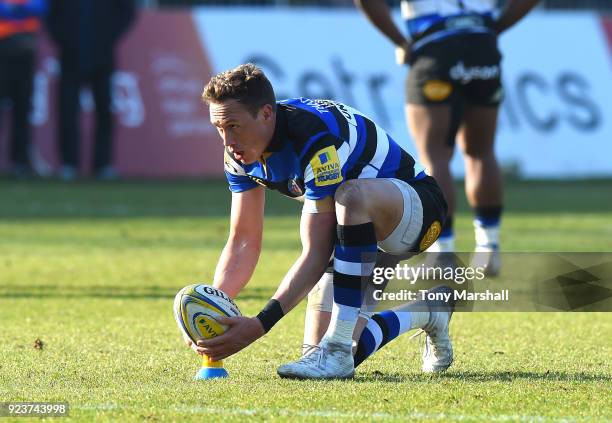 James Wilson of Bath Rugby lines up a kick during the Aviva Premiership match between Bath Rugby and Sale Sharks at Recreation Ground on February 24,...